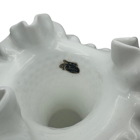 Fenton White Hobnail Milk Glass Vase With Ruffled Rim - Picture 2 of 6